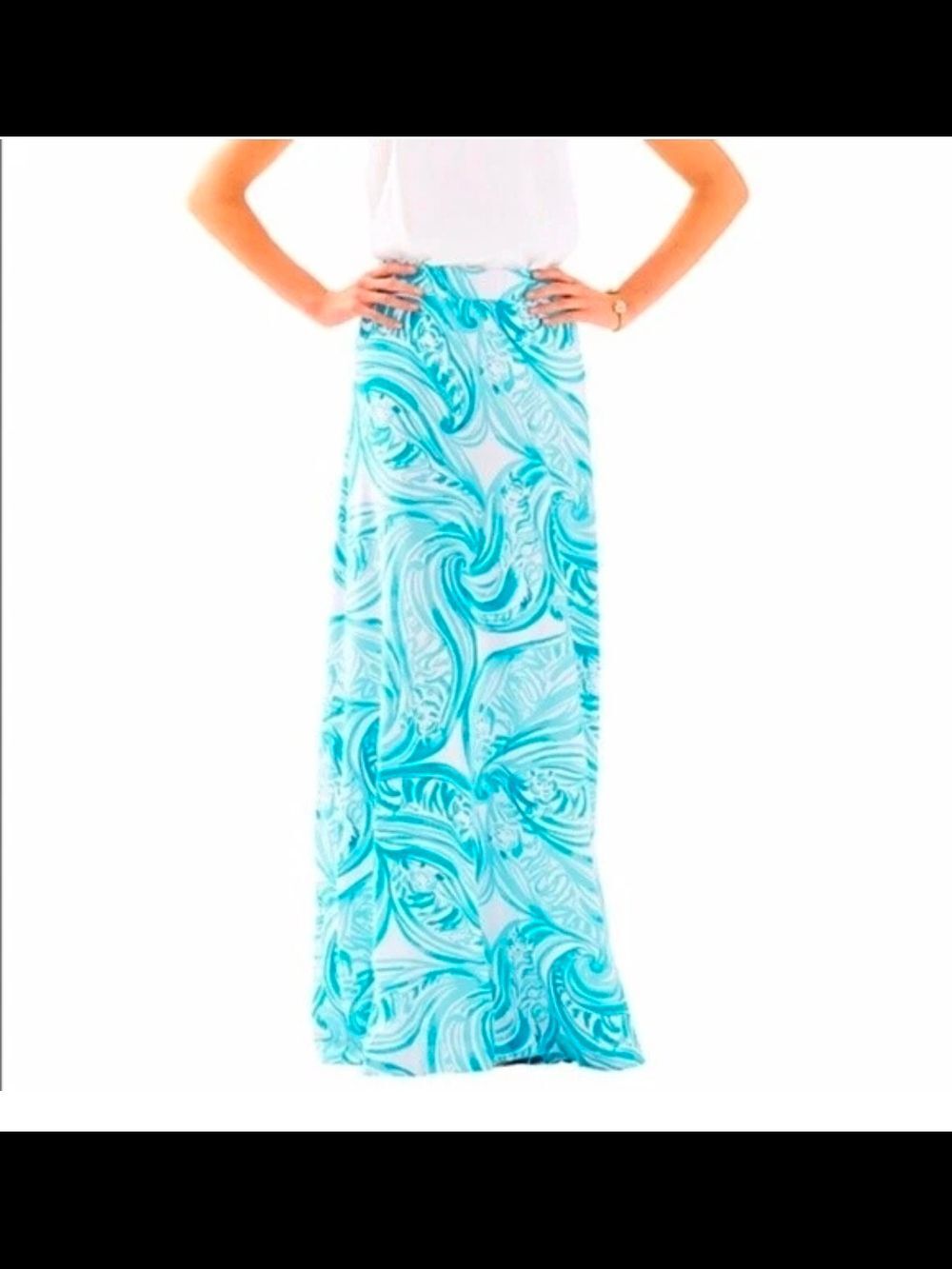 Lilly Pulitzer Nola Maxi Skirt Large Blue Sea Ruffles Swirl Tiger Pattern